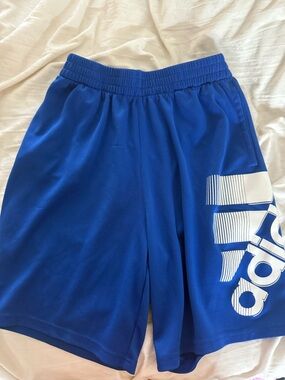 adidas Blue Athletic Shorts with White Logo Panel